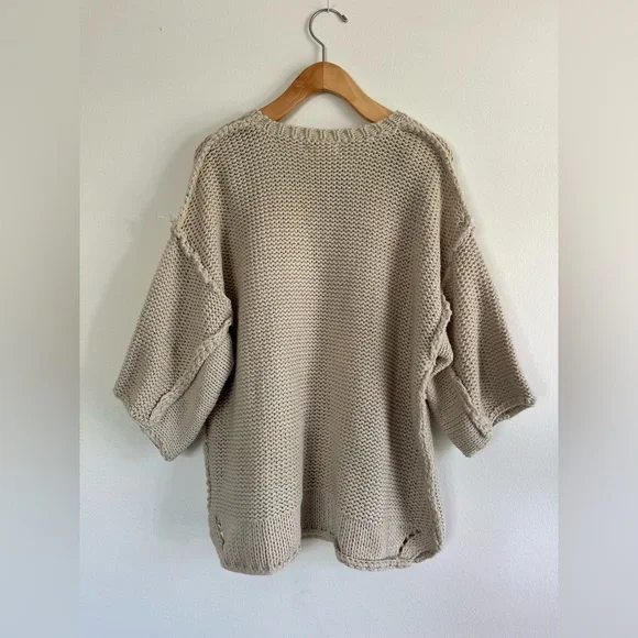 NWT Easel Los Angeles Chunky Knit Sweater S/M Relaxed Fit Beige Top Crew neck - Picture 2 of 12